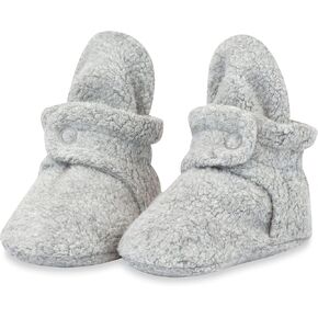 Zutano Unisex Cozie Fleece Baby Booties with Grippers, Baby Essentials, Heather Gray, 12 Months