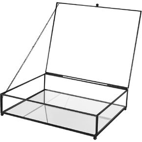 Large Glass Boxes for Display Handmade,Mirrored Bottom, Glass Jewelry Box with Lid, Glass Trinket Box Book Photo Box Keepsake Organizer,Glass Display Case for Vanity Decor Home Dresser, Black in Kuwait