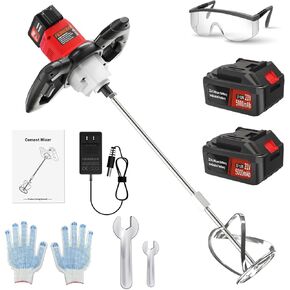 Vkdemer Electric Handheld Cement Mixer, 2pcs Mixing Heads Included, Portable Mortar Mixer with 6 Adjustable Speed, 110V Mud Mixer for Mixing Plaster,Cement, Paint, Fodder