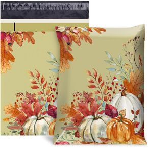 100Pcs Fall Poly Mailers 10 x 13 Inch Watercolor Autumn Pumpkin Packaging Bags Self Seal Mailing Envelope Bags for Harvest Thanksgiving Small Business Clothing Gift
