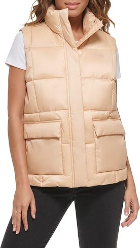 Levi's Women's Sporty Box Quilted Puffer Vest, Lightweight Apricot, Large in Saudi Arabia