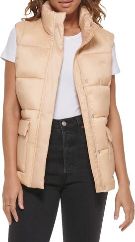 Levi's Women's Sporty Box Quilted Puffer Vest, Lightweight Apricot, Large in Saudi Arabia