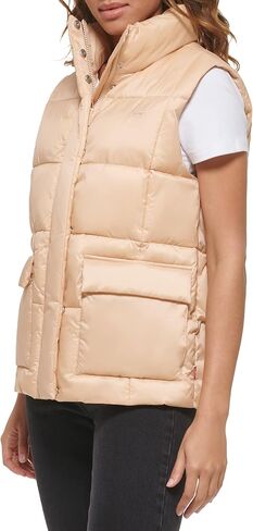 Levi's Women's Sporty Box Quilted Puffer Vest, Lightweight Apricot, Large in Saudi Arabia