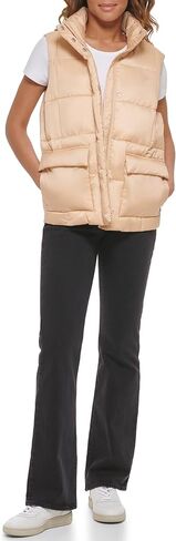 Levi's Women's Sporty Box Quilted Puffer Vest, Lightweight Apricot, Large in Saudi Arabia