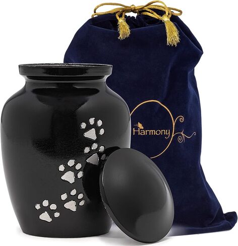 Eternal Harmony Cremation Urn for Animal Ashes | Funeral Urn Carefully Handcrafted with Elegant Finishes to Honor and Remember Your Pet | Dogs and Cats Urn with Beautiful Velvet Bag (Black, Large) in Saudi Arabia