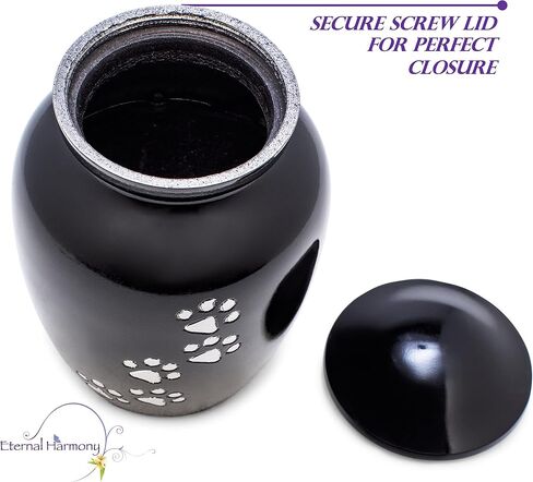 Eternal Harmony Cremation Urn for Animal Ashes | Funeral Urn Carefully Handcrafted with Elegant Finishes to Honor and Remember Your Pet | Dogs and Cats Urn with Beautiful Velvet Bag (Black, Large) in Saudi Arabia