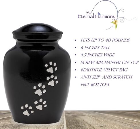Eternal Harmony Cremation Urn for Animal Ashes | Funeral Urn Carefully Handcrafted with Elegant Finishes to Honor and Remember Your Pet | Dogs and Cats Urn with Beautiful Velvet Bag (Black, Large) in Saudi Arabia
