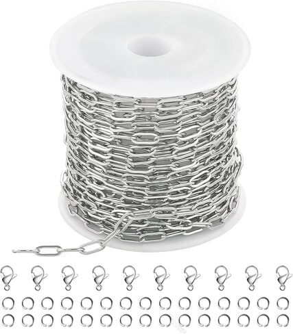 10M Gold Stainless Steel Jewelry Chain in Bulk Beaded Cable Link Chain Roll with Jump Rings and Lobster Clasps for DIY Jewelry Making Supplies in Saudi Arabia