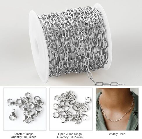 10M Gold Stainless Steel Jewelry Chain in Bulk Beaded Cable Link Chain Roll with Jump Rings and Lobster Clasps for DIY Jewelry Making Supplies in Saudi Arabia
