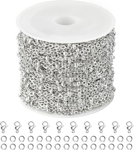 10M Gold Stainless Steel Jewelry Chain in Bulk Beaded Cable Link Chain Roll with Jump Rings and Lobster Clasps for DIY Jewelry Making Supplies in Saudi Arabia
