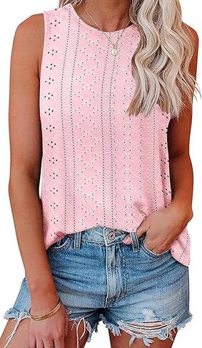 Bluetime المرأة تانك القمم العيينة التطريز الصيف بلايز بلا أكمام عالية الرقبة فضفاضة قمصان فلوي عادية in Kuwait