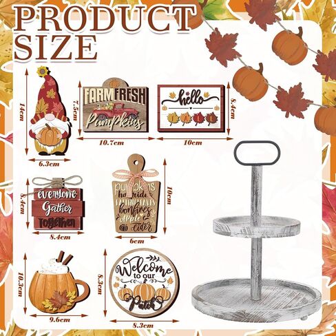 13 Pcs Fall Tiered Tray Decor with Two Tiered Tray Fall Table Decor Maple Leaf Pumpkin Signs Thanksgiving Fall Decor Autumn Harvest Decorative Trays Wooden Tabletop Signs for Home Kitchen in Saudi Arabia
