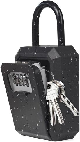 Outdoor Key Lock Box Metal Heavy, Portable And Wall Mounted With Removable Steel Shackle Or Cable Shackle Storage, Safe Waterproof Lndoor 4 Digit Combination With Resettable Code (Black) in Kuwait