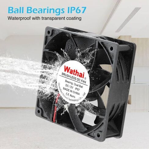 Wathai 120mm x 25mm DC 12V Waterproof Fan Dual Ball High Preformance for Electronic Equipment Cabinet or DIY Cooling Ventilation Exhaust Projects IP67 2 Pack in Kuwait