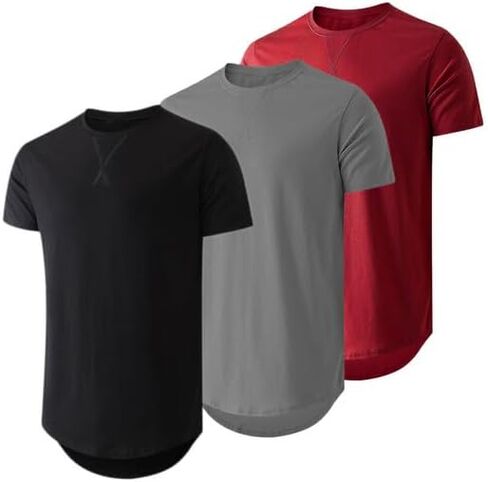 JMIERR Mens 3 Pack Cotton Hipster Hip Hop Longline Crewneck T-Shirt in Saudi Arabia