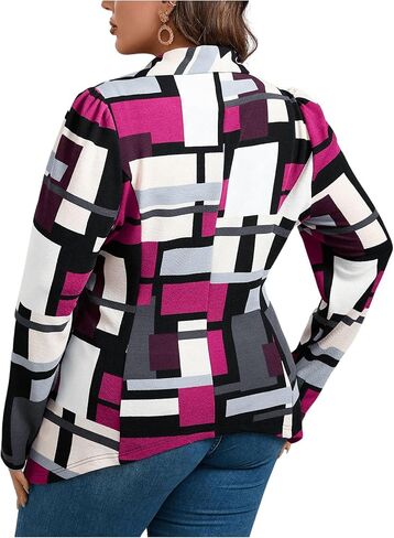 WDIRARA Women's Plus Size Geo Print Open Front Blazer Long Sleeve Shawl Collar Asymmetrical Hem Retro Coat Outerwear in Saudi Arabia