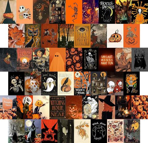 BAYKUL Halloween Wall Decor, Halloween Posters Wall Art Decor, 54pcs (4x6 inch), Aesthetic Halloween Pictures Wall Decoration for Teen Girls, Halloween Collage Kit, Witchy Room Decor in Kuwait