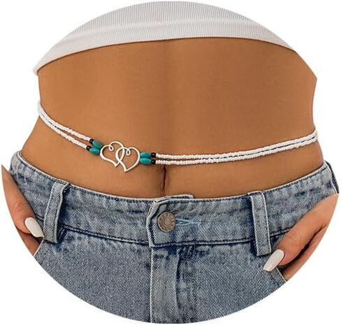 Sexy Simple Pearl Waist Chain Belt Summer Beach Beaded Belly Body Chain Jewelry Festival Rave Pearl Belly Belt Bikini Heart Pendant Body Accessory Jewelry for Women in Kuwait