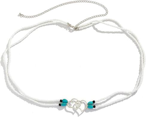 Sexy Simple Pearl Waist Chain Belt Summer Beach Beaded Belly Body Chain Jewelry Festival Rave Pearl Belly Belt Bikini Heart Pendant Body Accessory Jewelry for Women in Kuwait