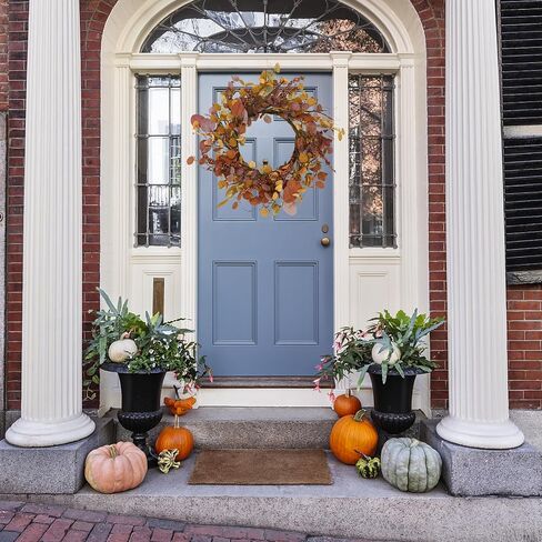 Fall Wreaths for Front Door Autumn Door Wreath 22 inch with Pumpkins,Maple Leaves,Lamb Ear Leaves for Indoor Outdoor Farmhouse Home Porch Wall Window Festival Wedding Decor in Saudi Arabia