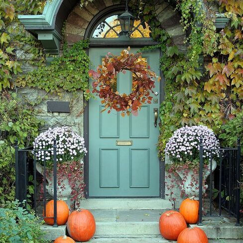 Fall Wreaths for Front Door Autumn Door Wreath 22 inch with Pumpkins,Maple Leaves,Lamb Ear Leaves for Indoor Outdoor Farmhouse Home Porch Wall Window Festival Wedding Decor in Saudi Arabia