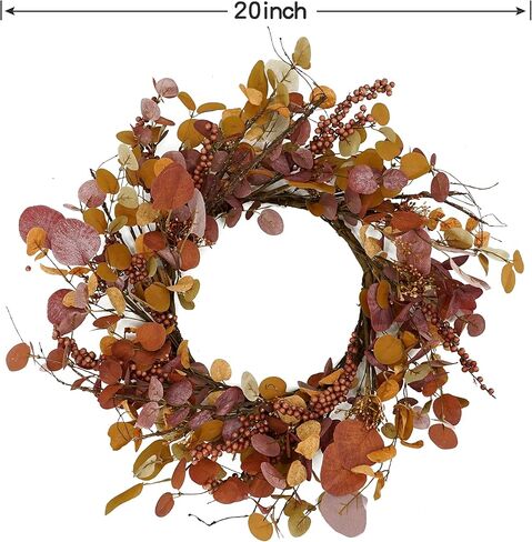 Fall Wreaths for Front Door Autumn Door Wreath 22 inch with Pumpkins,Maple Leaves,Lamb Ear Leaves for Indoor Outdoor Farmhouse Home Porch Wall Window Festival Wedding Decor in Saudi Arabia