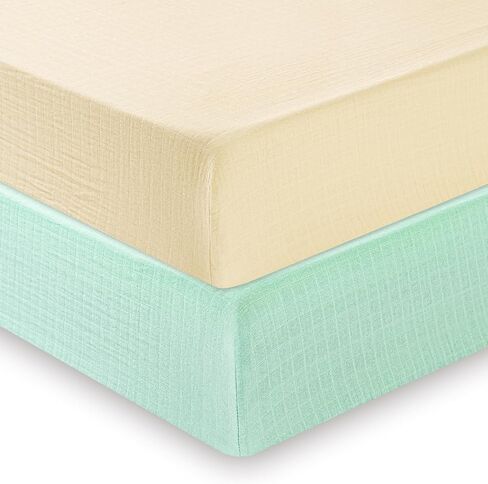 david's kids Muslin Crib Sheets for Boys Girls, 2 Pack 100% Cotton Soft Breathable Fitted Baby Neutral Sheet Set, Standard 52"x28" Crib and Toddler Mattress, Sage Green & Dusty Blue in Saudi Arabia