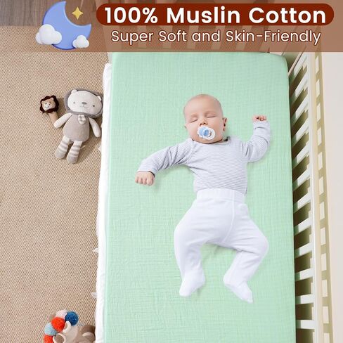 david's kids Muslin Crib Sheets for Boys Girls, 2 Pack 100% Cotton Soft Breathable Fitted Baby Neutral Sheet Set, Standard 52"x28" Crib and Toddler Mattress, Sage Green & Dusty Blue in Saudi Arabia