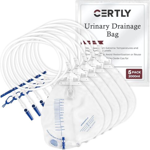Urinary Drainage Bag 2000mL with Hook, Hanging Rope, Tube Clip, Sheet Clip - Anti- Reflux Leakproof Disposable Urine Bag for Incontinence and Hospital Care - 2000 mL Catheter Bags for Men and Women in Saudi Arabia