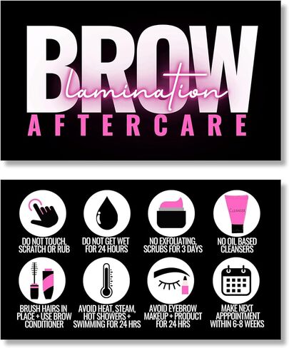 Cute Modern Brow Lamination After Care Cards/Pack of 55 business card size brow lamination aftercare cards perfect after appointment reminder in Kuwait