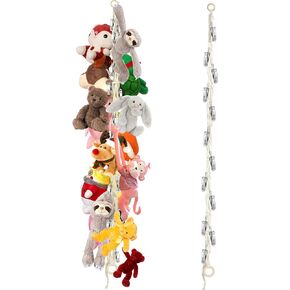 Dorblely Stuffed Animal Storage Hammock Corner - Hanging Stuffed Animal Holder with 20 PCS Metal Clips, Boho Stuffed Animal Organizer Chain for Hanging Plush Toys Hats Socks Holiday Cards
