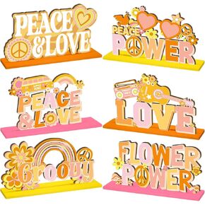 6 Pcs 60's Party Supplies Hippie Party Supplies 60s Hippie Theme Groovy Party Wooden Centerpieces for Table Topper Decorations for Birthday Baby Shower Party Supplies