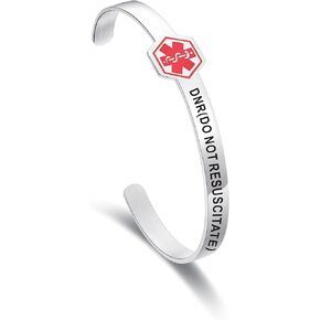 Medical Alert ID Cuff Bracelets Bangle,Satinless Steel Adjustable Wristband Bracelets for Men Women Emergency First Aid