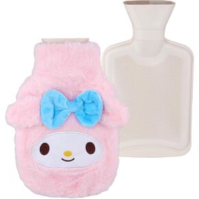 Roffatide Cartoon Kuromi Hot Water Bottle Hand Foot Warmer 1L Hot Water Bag and Cold Compress with Cute Anime Character Plush Cover Pain Relief with Cute Faux Fur Cover
