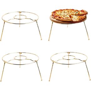 HOHIYA 4 Pcs 9 Inch Pizza Stand Holder Riser Display Serving for Tables Party Width for restaurant Home Iron Brass Gold Taiwan Made