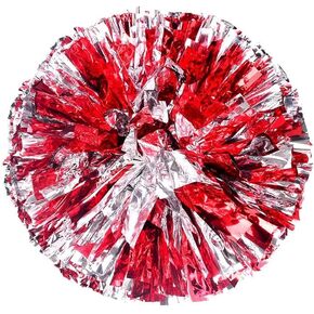 2 Pack Metallic Cheerleading Pom Poms for Game Cheering Squads Football Basketball Sports Dancing Party Kids Adults Plastic Cheer Pompoms Cheerleader Costume Women (Red/Silver)