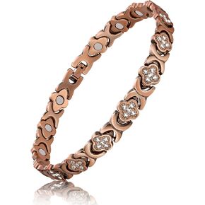 Jecanori Copper Ankle Bracelet for Women,3800 Gauss Ultra Strength Magnetic Anklet bracelet, Four-Leaf Clover Design with Crystals, Adjustable Fit,Ideal Gift for Her