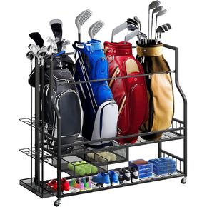 DWVO Golf Bag Organizer for Garage, Golf Storage Organizer w/Wheels for Garage Club and Shed, Golf Bag Storage Rack w/Drawer for Golf Bags, Clubs, Balls and Other Equipment Accessories