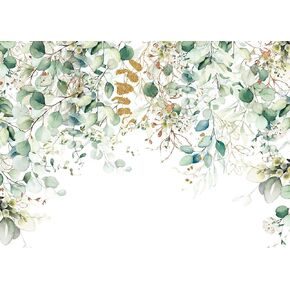 Gold and Green Eucalyptus Leaves Photography Background Spring Still Life Grass Leaf Background Prom Group Photo Backdrops for Wedding Baby Shower Birthday Party Decor Banner 7x5ft