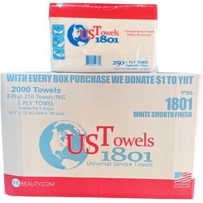 UST Towels 20% Extra 1801 1 Ply Professional Paper Towels for Salon, Barbershop or Manicures and Pedicures… (1801-1 Ply 250 Towels, 1 Bag)