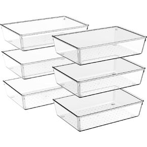 Criusia Drawer Organizer, 10 Pack Large Clear Plastic Kitchen Drawer Organizers Set, 3 Size Versatile Bathroom and Vanity Drawer Organizer Trays, Storage Bins for Makeup, Bedroom, Kitchen Utensils