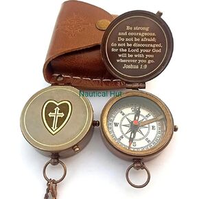 Holy Cross Military Compass for Hiking and Survival- Waterproof Brass Nautical Pocket Compass with Leather Carry Case & Chain for Camping Hunting Climbing Exploring Geology Outdoor Activities