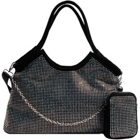 WIGUYUN Womens Faux Leather Tote Shoulder Handbag Tassels Punk Hobo Bag Chain Convertible Crossbody Purse
