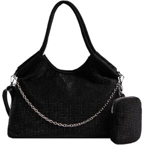 WIGUYUN Womens Faux Leather Tote Shoulder Handbag Tassels Punk Hobo Bag Chain Convertible Crossbody Purse