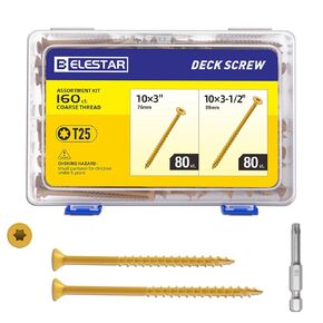 420PCS Deck Screw Assortment Kit – 8 x 1-1/4"，8 x 1-1/2" ，8 x 2"，9 x 2-1/2" Rust-Resistant Wood & Self-Drilling Screw for Secure Fastening in Outdoor Deck, Fences & Indoor Renovation, T25 Star Bit，Tan