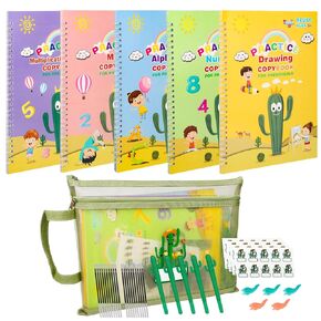 Complete Handwriting Practice for Kids, Grooved Writing Book Magic Copybook, Reusable Writing Practice Calligraphy Workbook, Kindergarten Preschool Learning Activities(Set of 5 Books)
