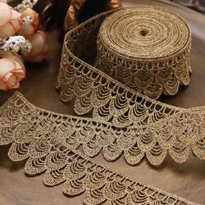 Gold Lace Trim 4.8 Yards Gold Trim Metallic Venice Lace Trim Gold Embroidery Craft Lace for Sewing Clothes Cake Decoration