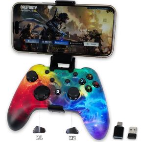 WZUICOV Bluetooth Wireless Game Controller for iPhone, Android, Windows PC, Switch, TV Box, PS3, Apple Arcade MFi Games & Remote Play Xbox/PS, with USB Dongle,A-C Adapter,Phone Mount. Star Cloud