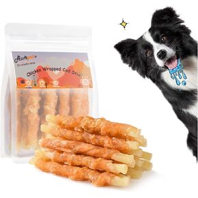 ASMPET Chicken Wrapped Beef Cartilage Dog Treats, Long Lasting High Calcium Chewy Dog Soft Bone, Non-Rawhide Puppy Treat Twist Sticks Rich in Protein for Small, Medium & Large Dogs