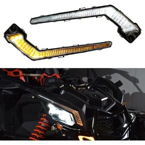 مصابيح أمامية X3 LED، مصابيح توقيع مساعدة مع إشارات انعطاف صفراء، مصباح تشغيل نهاري أبيض، مصابيح شواء لملحقات Can Am Maverick X3 MAX Turbo R RR 2017-2023